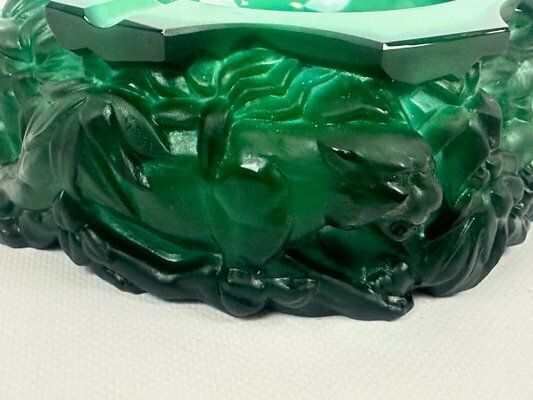 photo furniture Bohemian Art Deco Malachite Glass Panthers Ashtray Attributed To Heinrich Hoffmann, 1940s