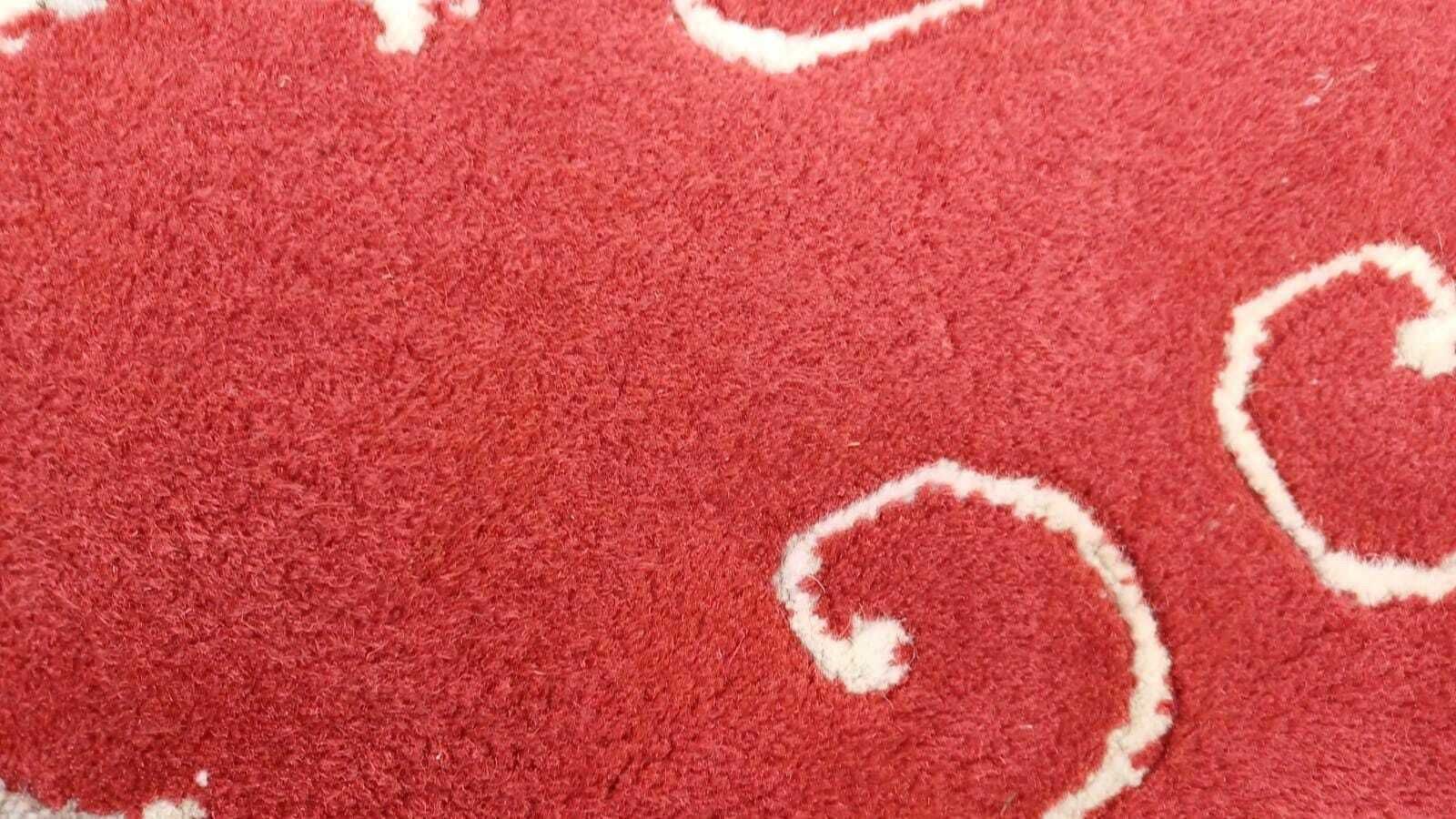 Vintage Round Chinese Woollen Red Rug, Dragons, Oriental Pattern And Fringe, Good Condition 144cm Diameter photo buy