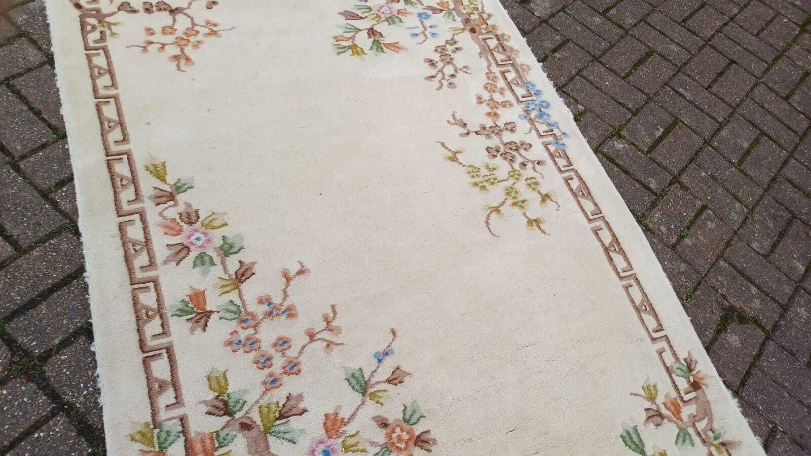 photo furniture Cream Thick Wool Vintage Rug With Floral Detail   1970s/80s, Vgc 194cm X 122cm