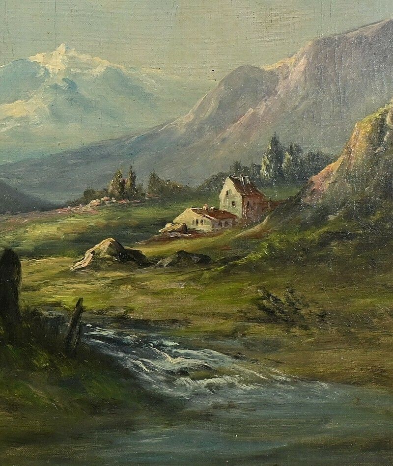 photo for sale Oil On Canvas “Mountain Landscape” Signed C. Lion – Late 19th Century