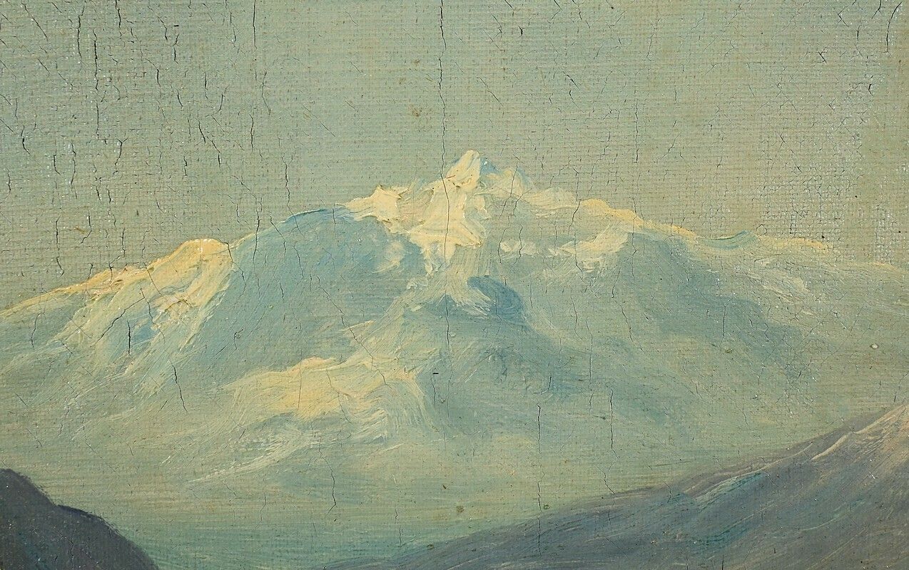 860.0 Oil On Canvas “Mountain Landscape” Signed C. Lion – Late 19th Century photo