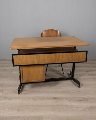 Set Of 2, Vintage Desk And Chair Set In Wood, 1960s, Italian Design photo Furniture