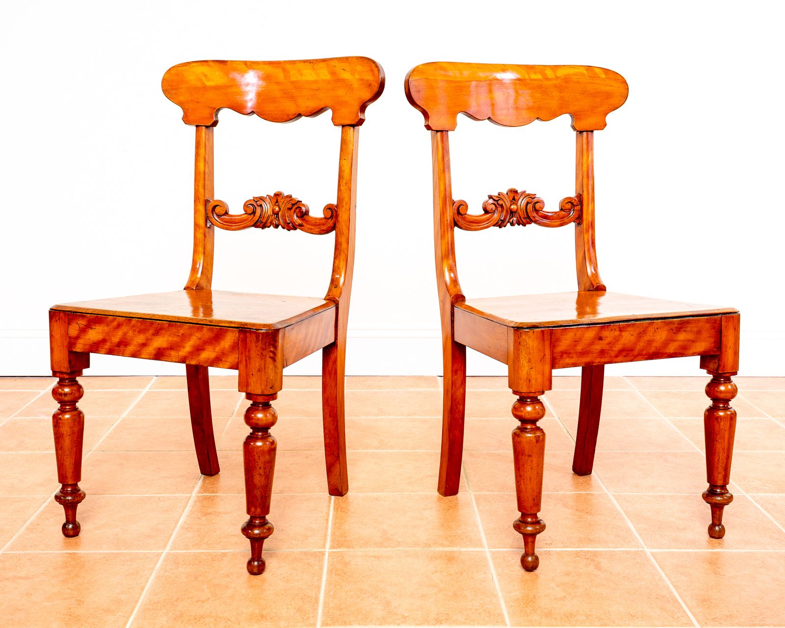 Pair Of Swedish Biedermeier Hall Chairs Satin Birch Karl Johan Fine Antique Empire Chairs Gustavian Country House photo 1995.0