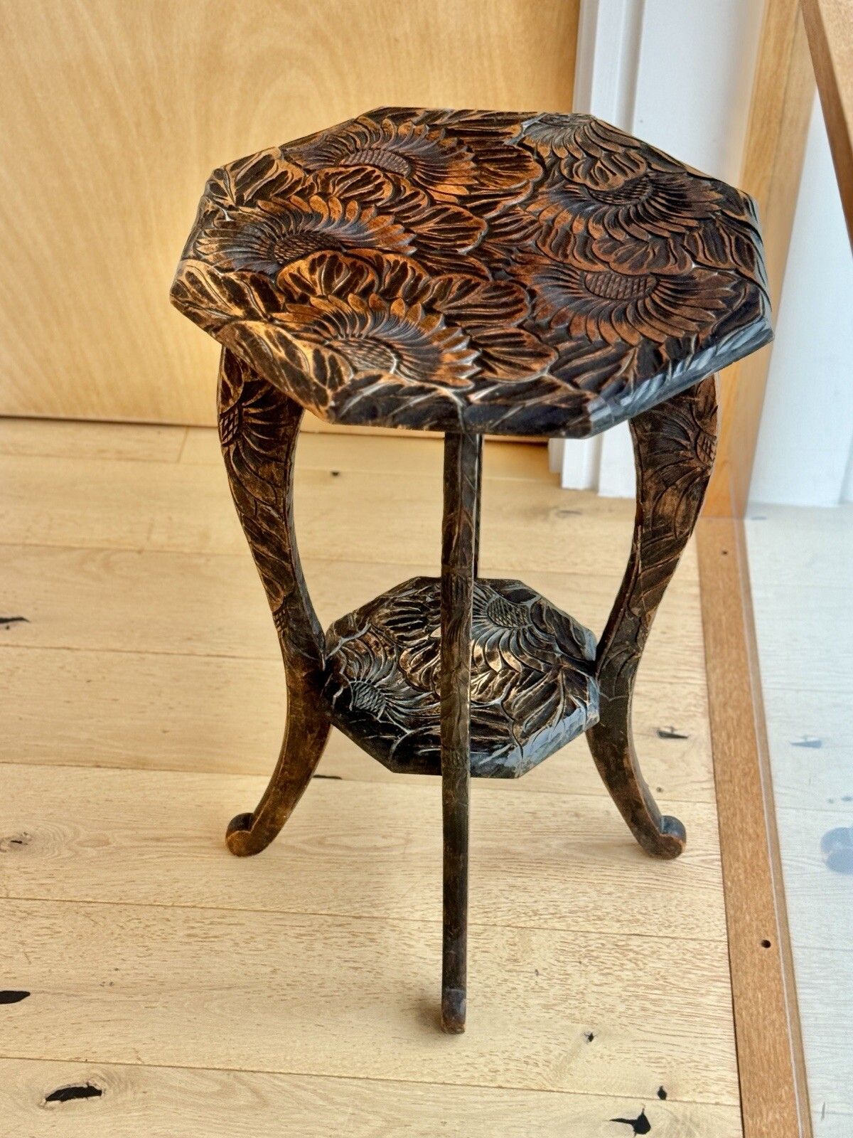 Liberty Of London Japanese Hand Carved Floral Side Table C1905 photo furniture