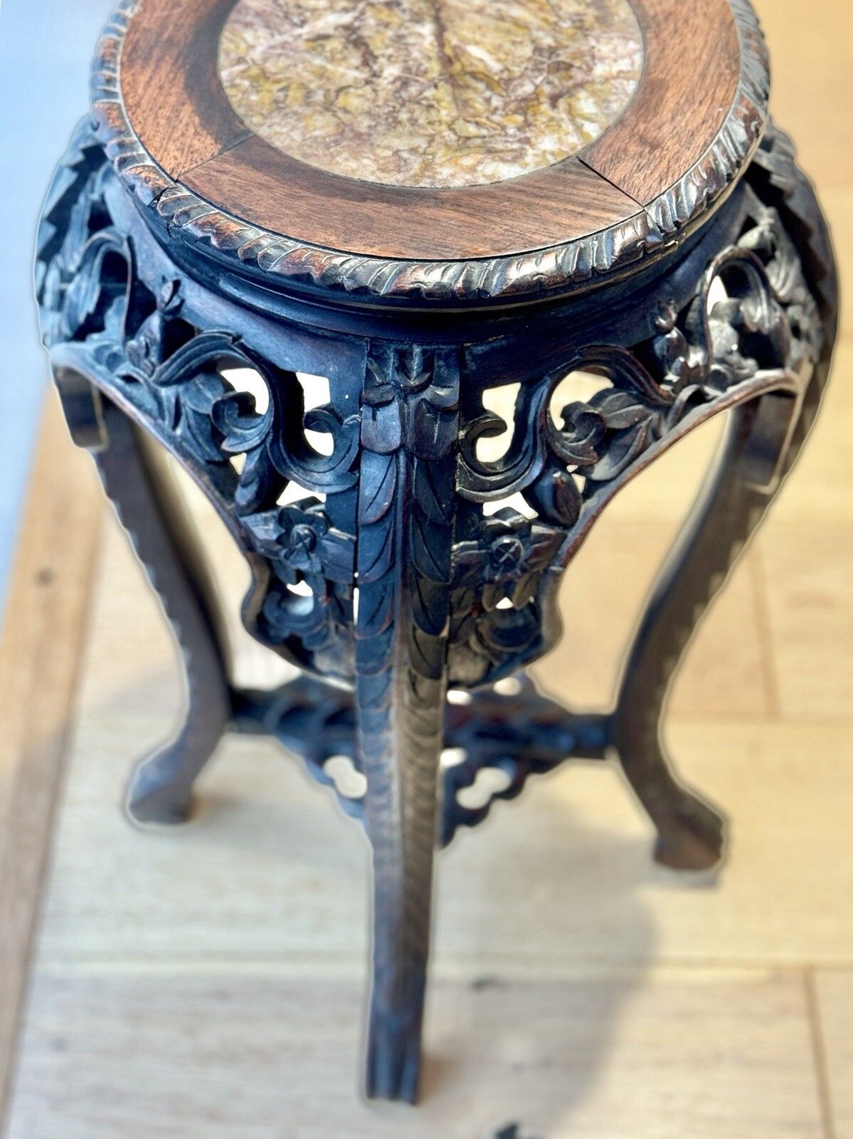 Antique Chinese Jardiniere Stand, Marble Top, Lamp Table, Victorian photo 300.0
