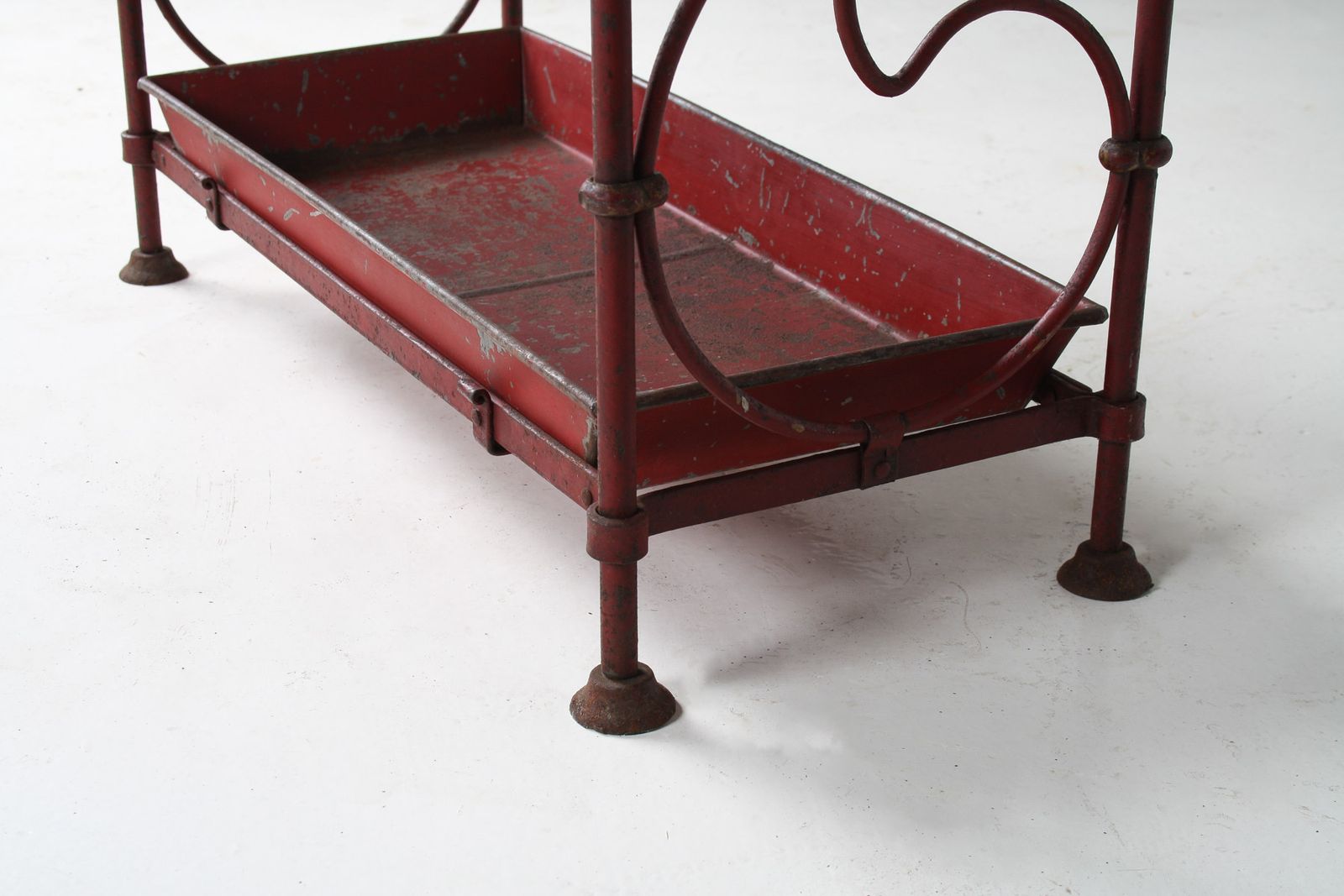 Decorative French Parisian Chic Antique Wrought Iron Red Painted Umbrella Stick Stand photo vinterior