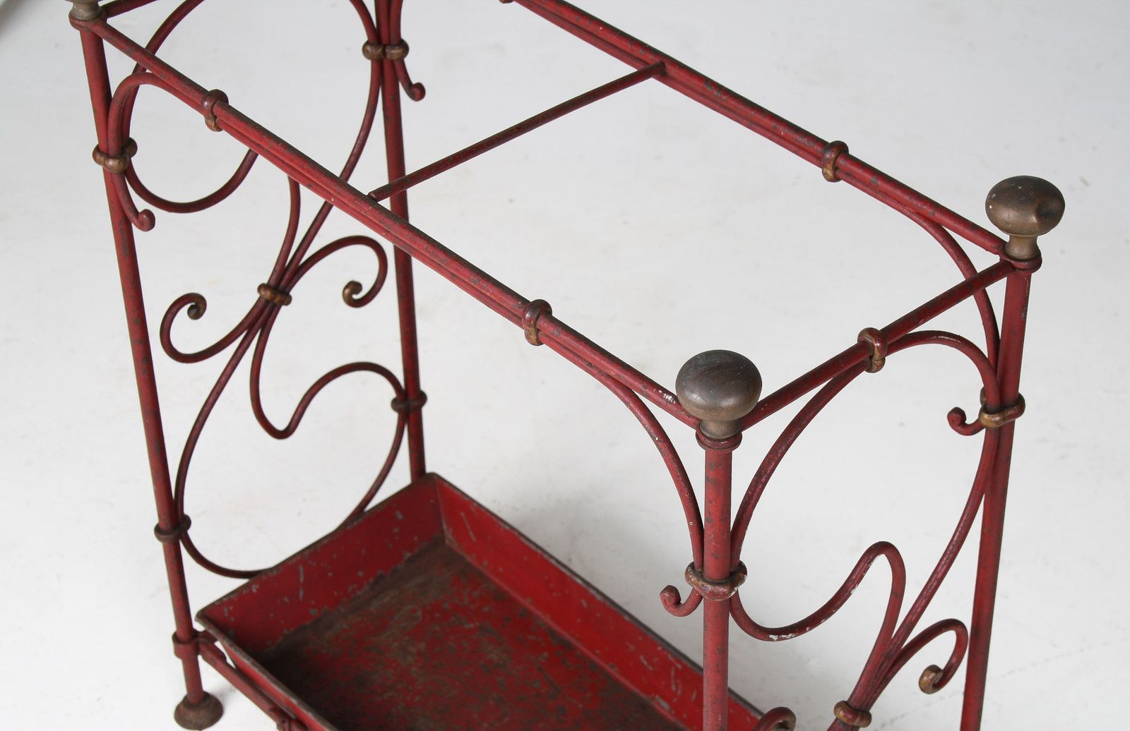 photo furniture Decorative French Parisian Chic Antique Wrought Iron Red Painted Umbrella Stick Stand
