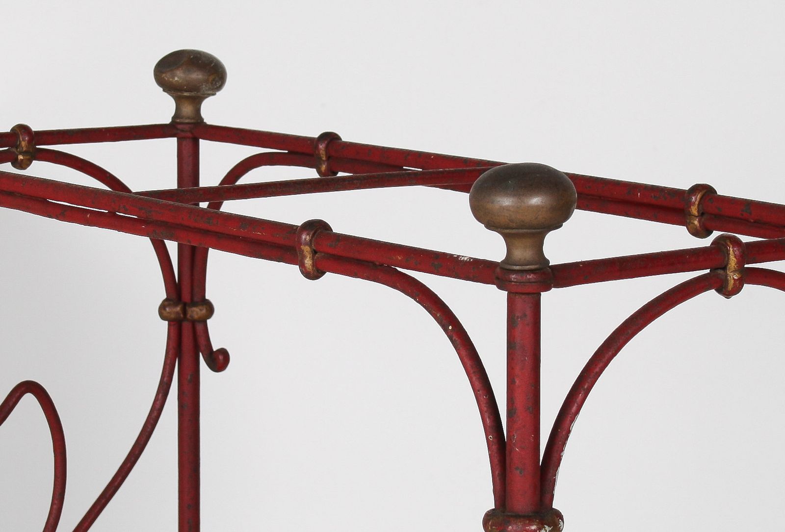 495.0 Decorative French Parisian Chic Antique Wrought Iron Red Painted Umbrella Stick Stand photo
