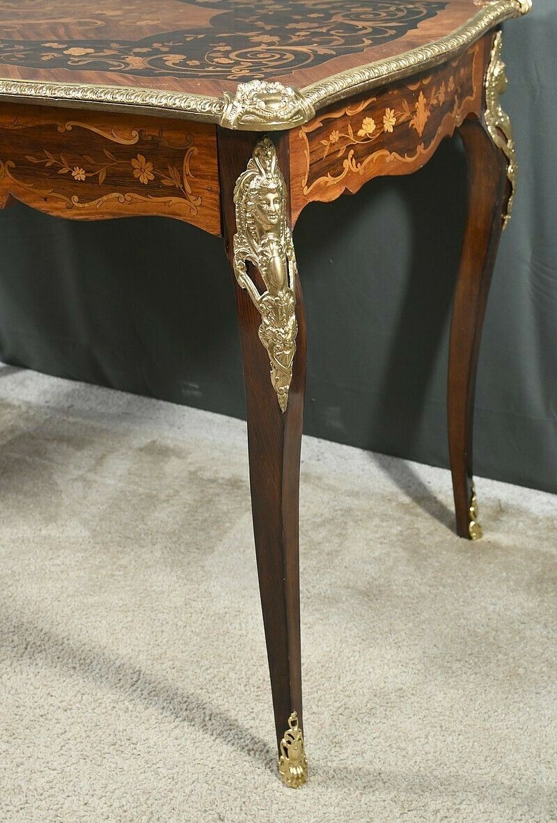 Furniture Rosewood And Marquetry Desk Table, Napoleon III Period – 2nd Part Of The 19th Century photo