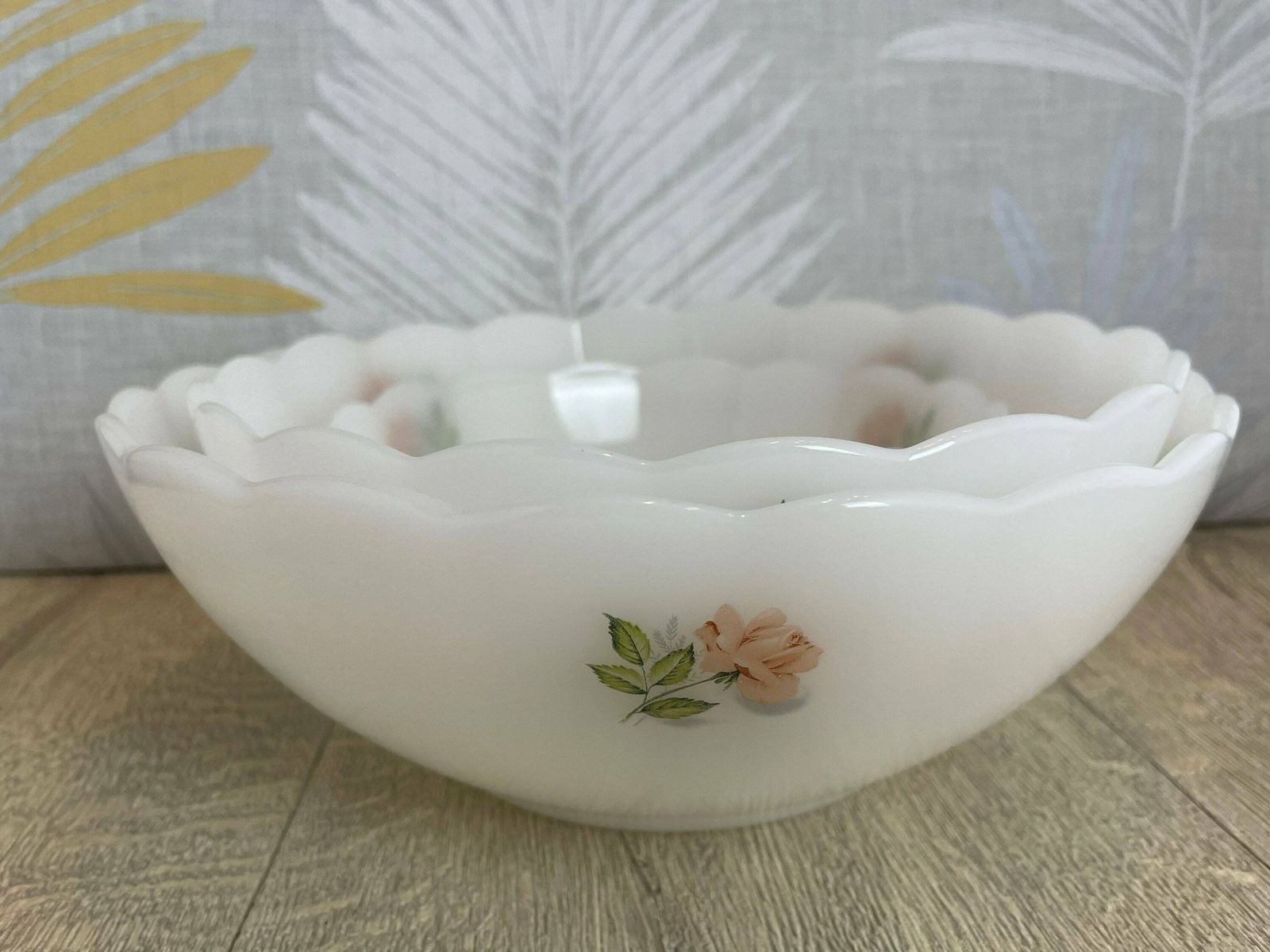 Arcopal Pink Rose Nesting Bowl Set   French Milk Glass Petal Salad Bowl Set photo buy