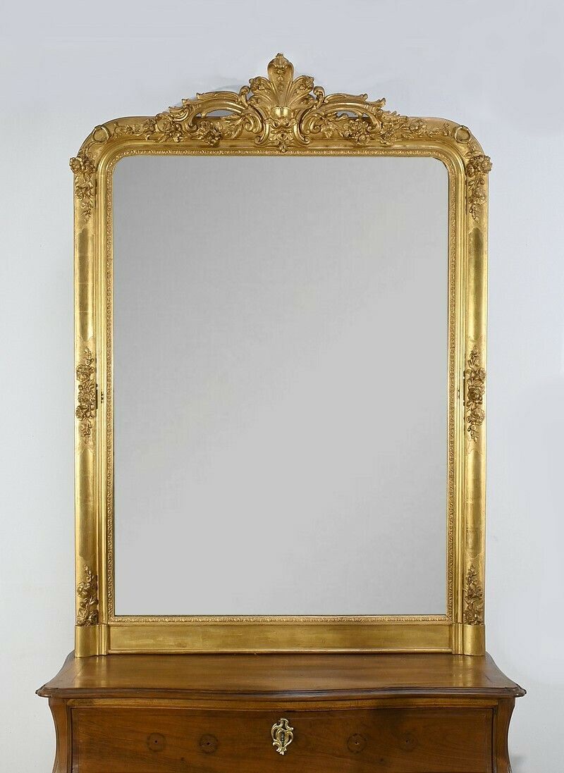 Important Gilded Wooden Mirror, Louis XV Style – 1st Part Of The 19th Century