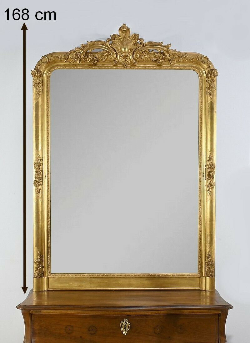 Important Gilded Wooden Mirror, Louis XV Style – 1st Part Of The 19th Century photo furniture