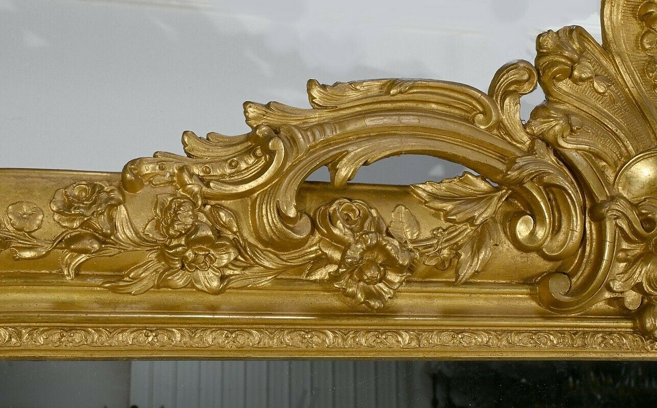 Important Gilded Wooden Mirror, Louis XV Style – 1st Part Of The 19th Century photo vintage