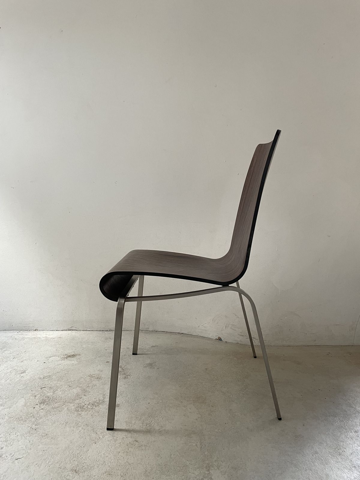 Minimalist Stained Plywood And Stainless Steel Legged Chair   Made In Italy By Plank photo for sale