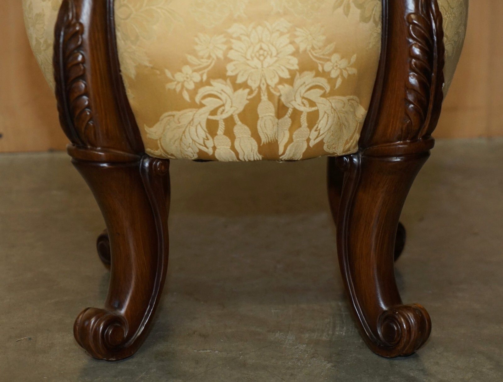 Pair Of Vintage Chesterfield Tufted Floral Upholstered Carved Frame Stools photo buy