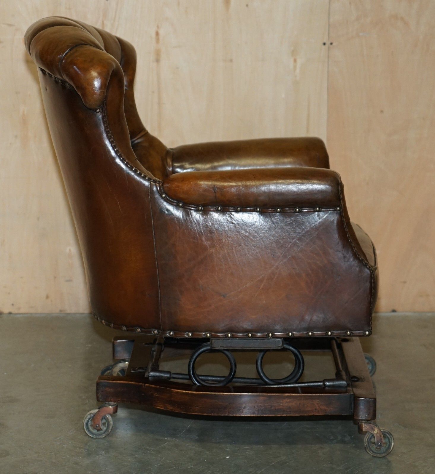 photo buy Fine Antique Victorian Harrington's Cradle Rocking Chesterfield Leather Armchair