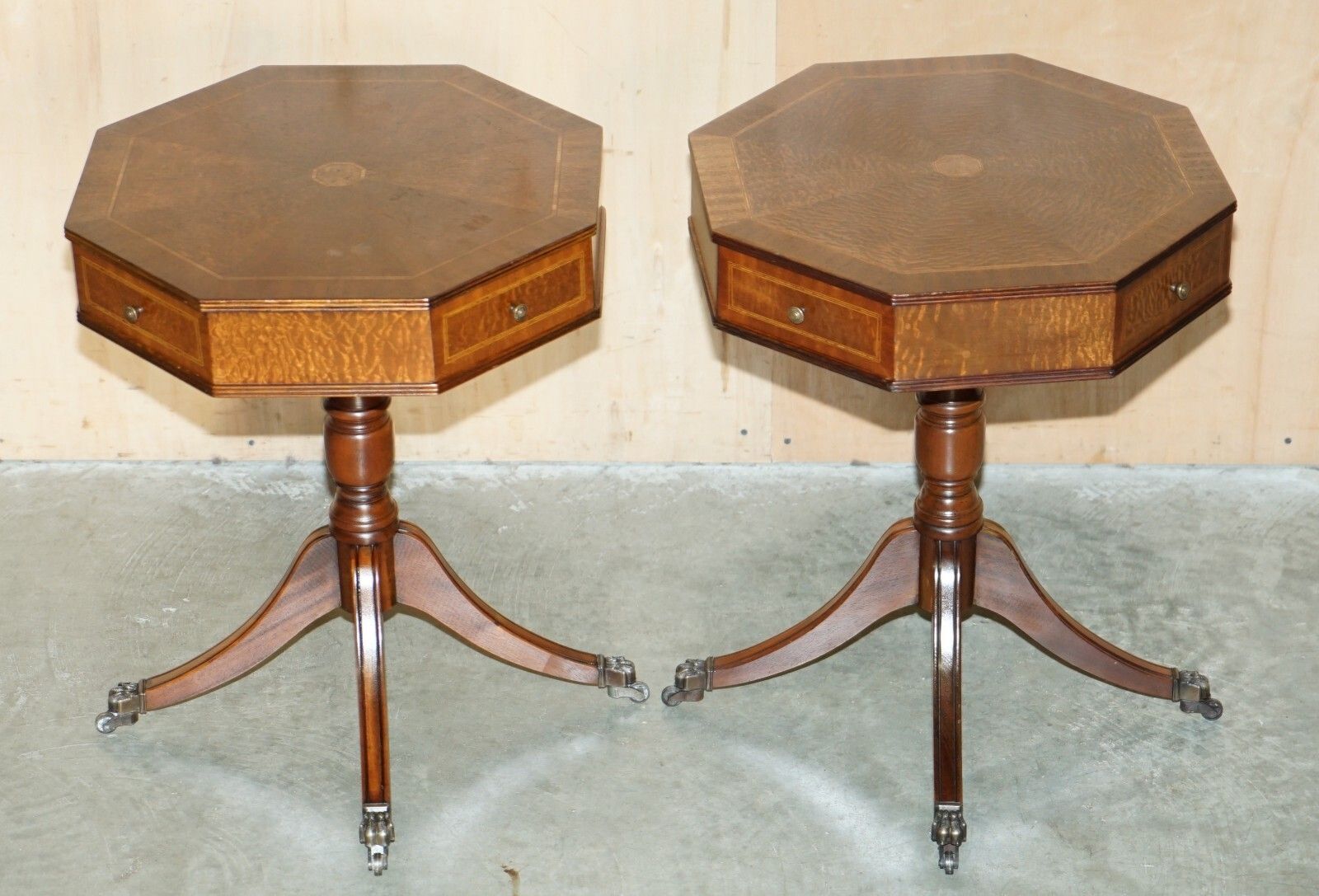 Pair Of Mid Century Modern Andrew Thompson Burr Oak Side End Lamp Wine Tables photo furniture