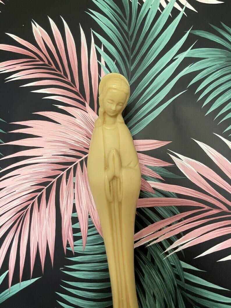 Vintage Mary Statuette   Our Lady Of Lourdes Madonna Statue   Cream Plastic Mary Figurine  Religious Home Décor photo for sale