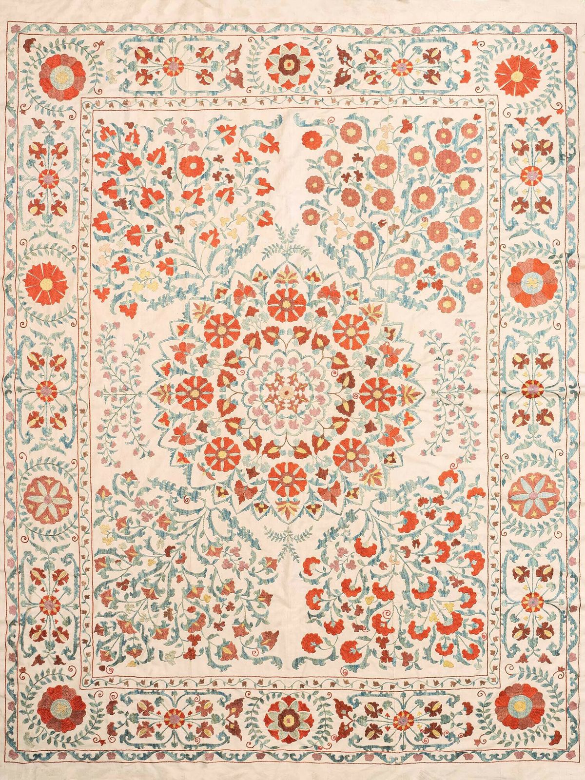 Silk Hand Embroidered Floral Motif Suzani photo furniture
