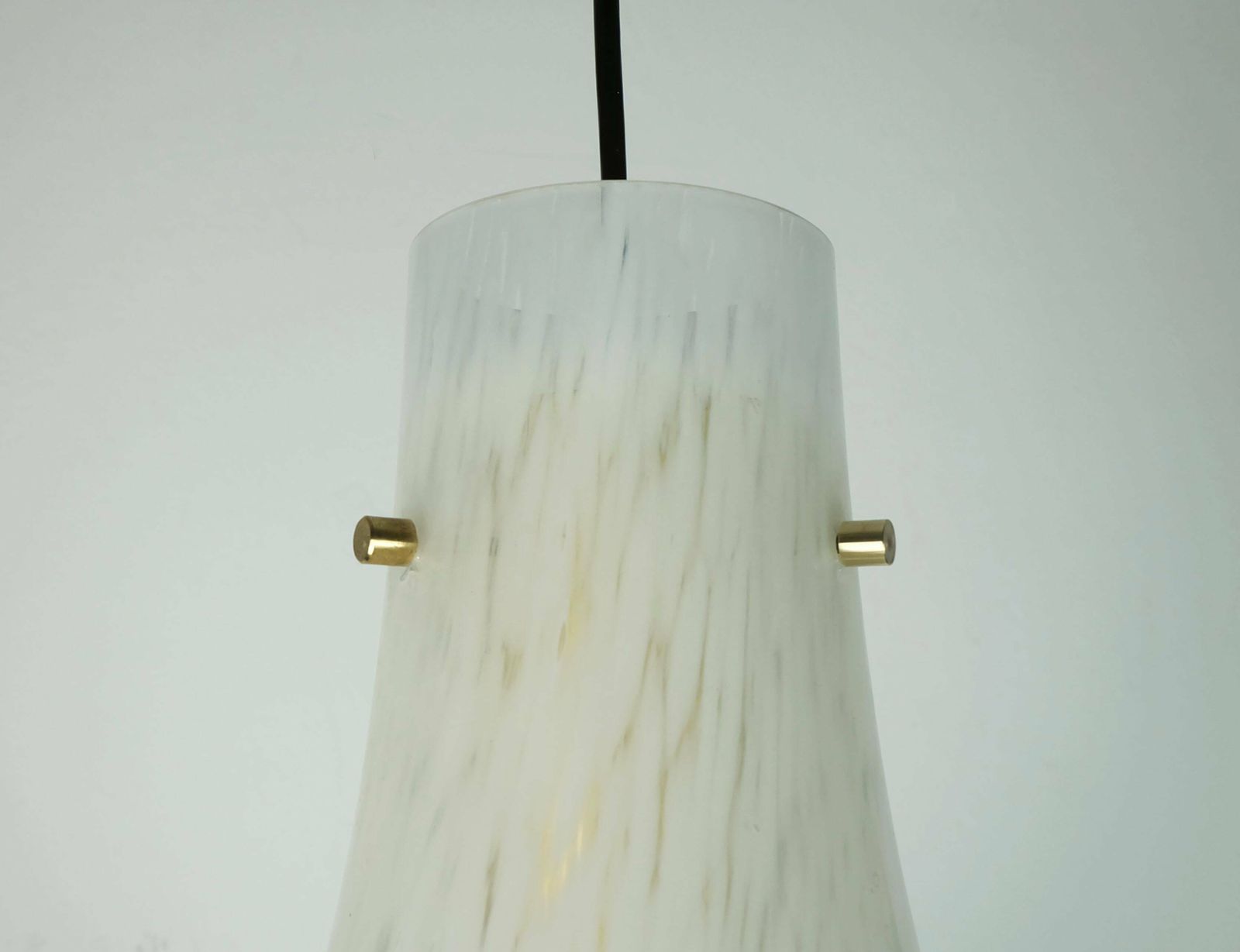 Large 1970s Glashuette Limburg Pendant Light White Opaline Bubble Glass Trumpet Shaped Shade P283 42 photo for sale