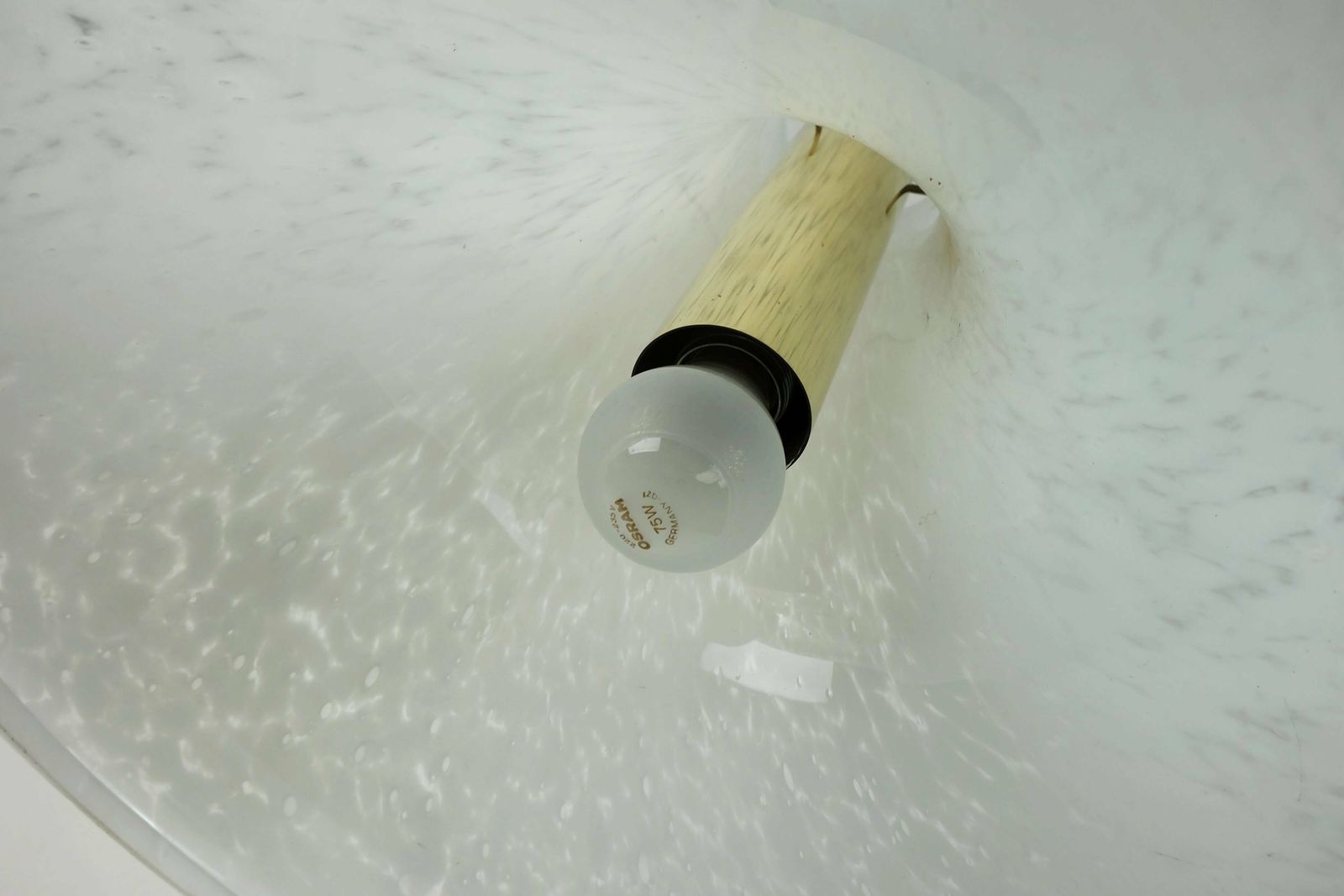 Large 1970s Glashuette Limburg Pendant Light White Opaline Bubble Glass Trumpet Shaped Shade P283 42 photo Lighting