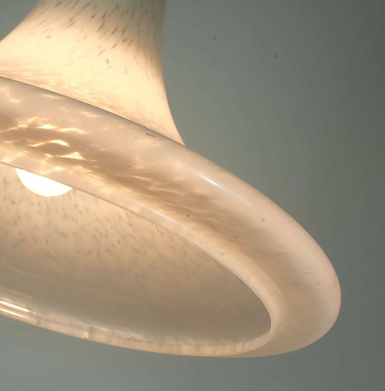 Large 1970s Glashuette Limburg Pendant Light White Opaline Bubble Glass Trumpet Shaped Shade P283 42 photo vintage