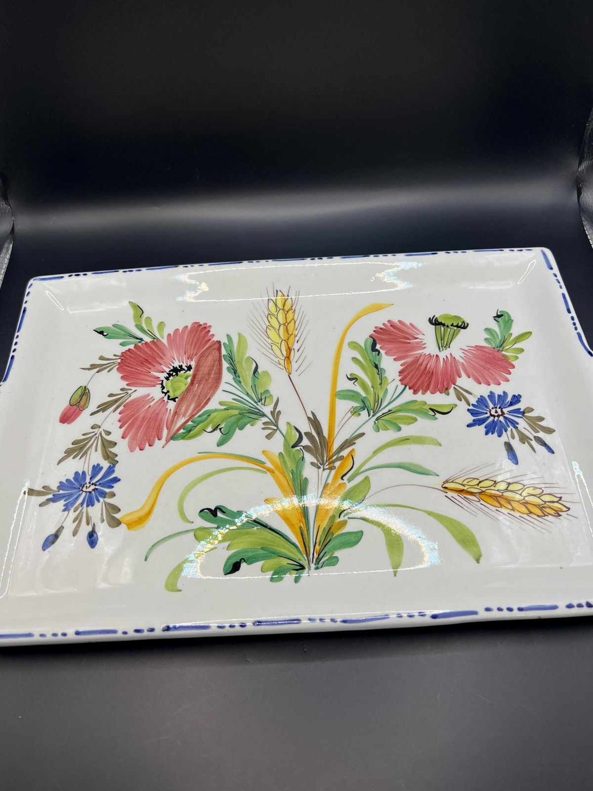 Ceramic Decorative Serving Tray. Hand Painted Floral Design. Stamped Made In Italy. Red Poppies And Blue Cornflowers Design. photo furniture