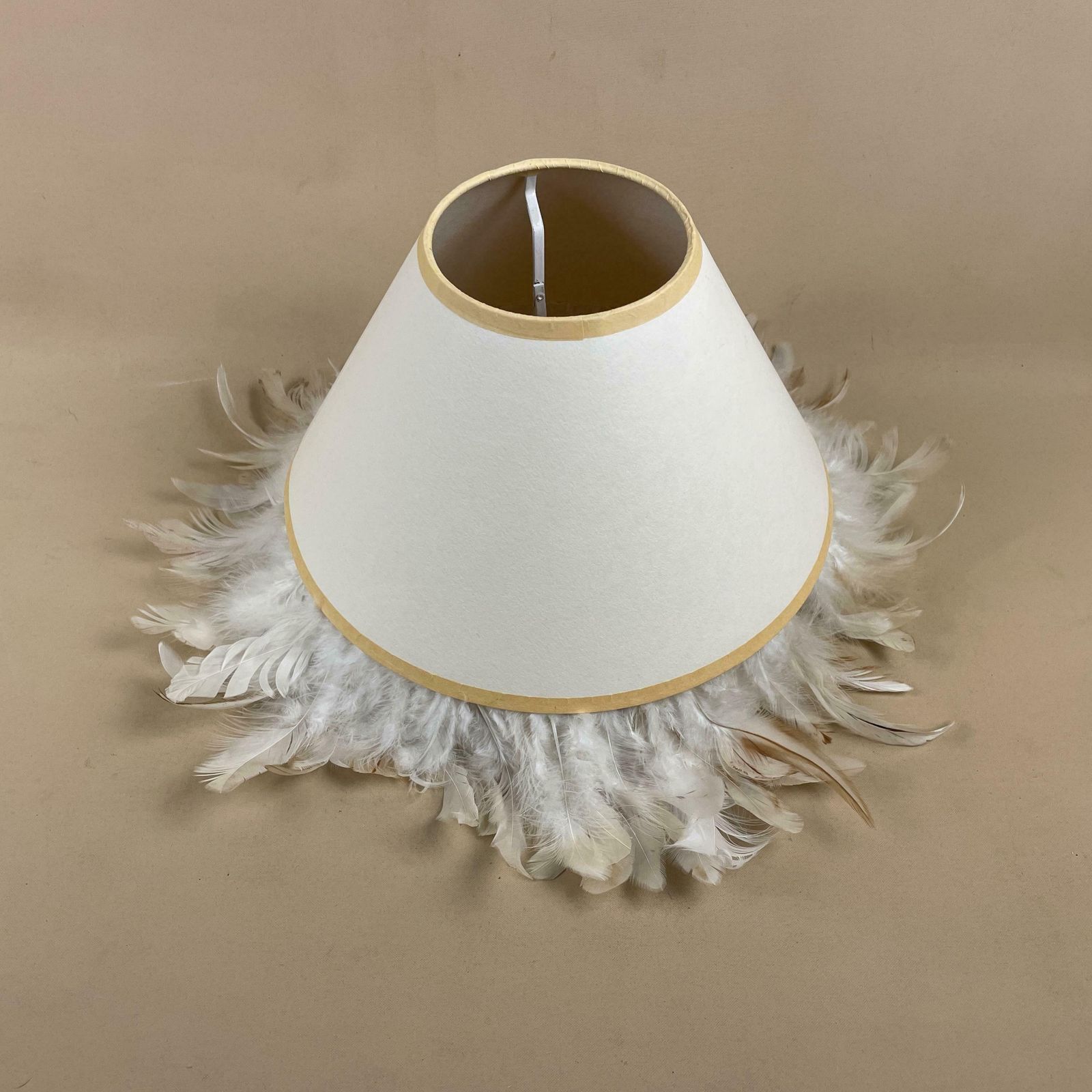Feather Fringe Edge Detail Cone Lamp Shade Cream Lampshade Lightshade Light Natural Beige Bedside Classic Ribbon Handmade Unique photo furniture