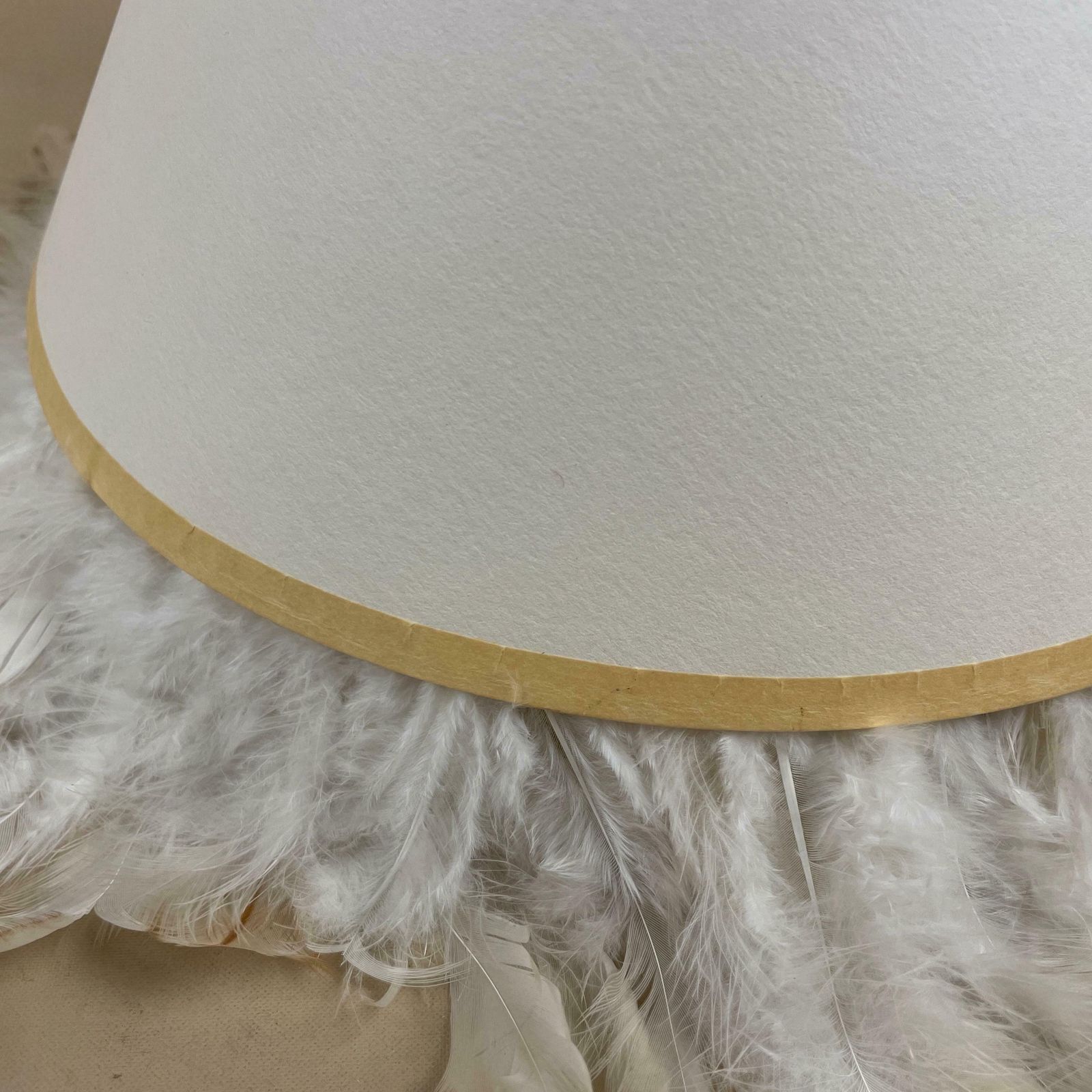 Feather Fringe Edge Detail Cone Lamp Shade Cream Lampshade Lightshade Light Natural Beige Bedside Classic Ribbon Handmade Unique photo 55.0