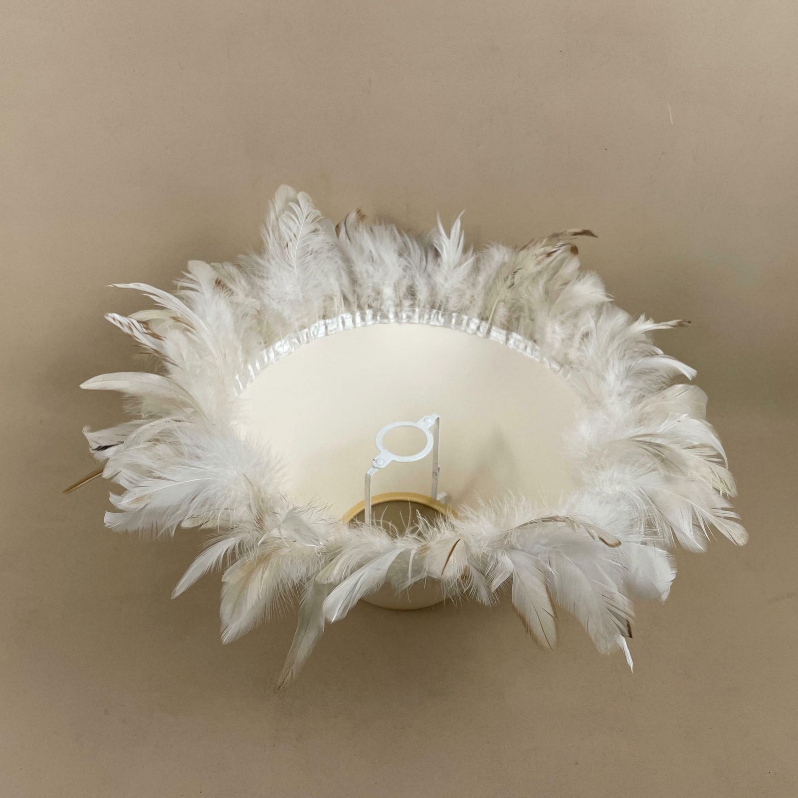 Feather Fringe Edge Detail Cone Lamp Shade Cream Lampshade Lightshade Light Natural Beige Bedside Classic Ribbon Handmade Unique photo buy