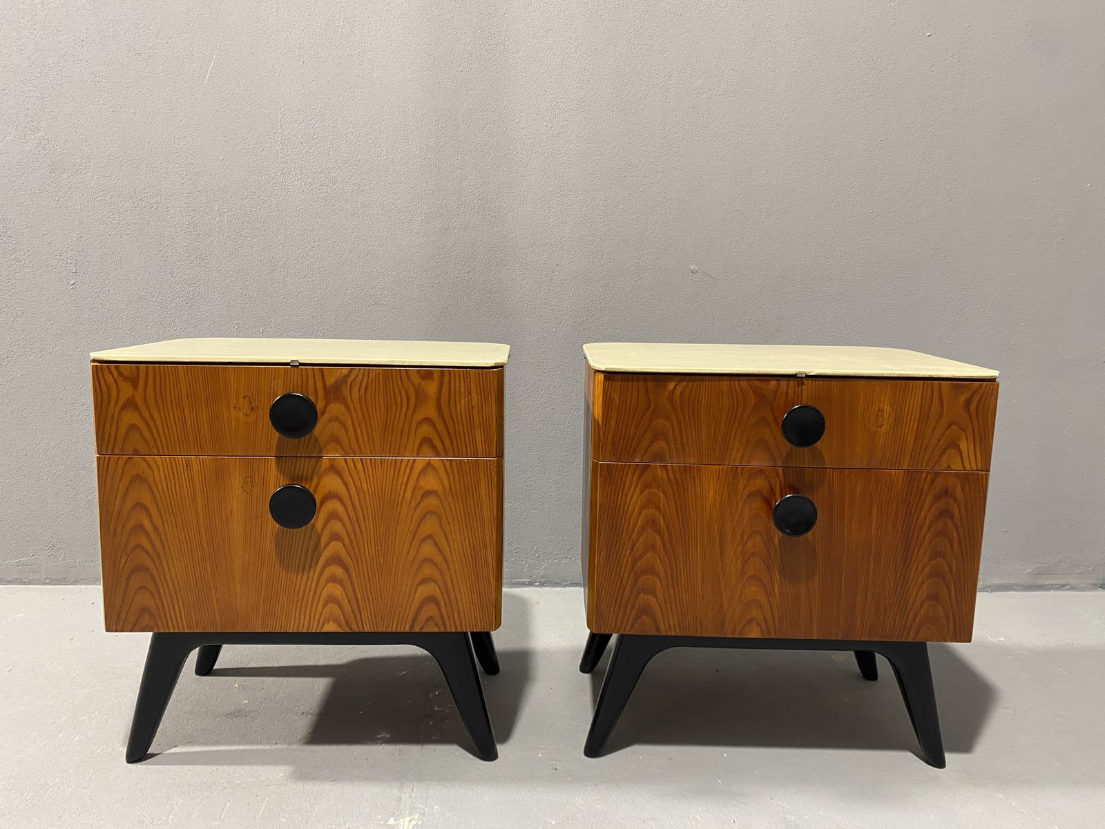 Fully Restored Night Stands By Jindřich Halabala For úp Závody, 1950s, Czechoslovakia