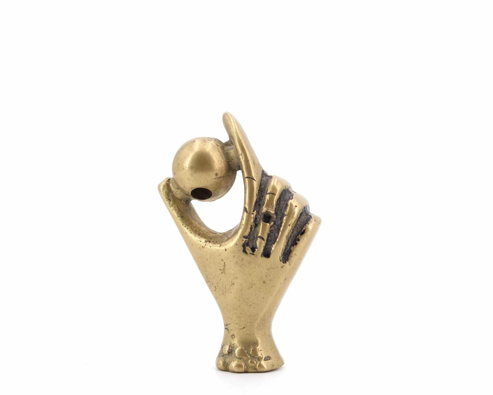 Brass Paperweight, Hand Holding A Sphere, 1950s / Talisman, Desk, Charm photo furniture