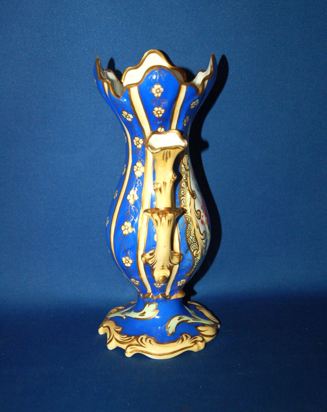 A Stunning Antique 19th Century Porcelain Vase, Royal Blue, Floral Decoration photo for sale