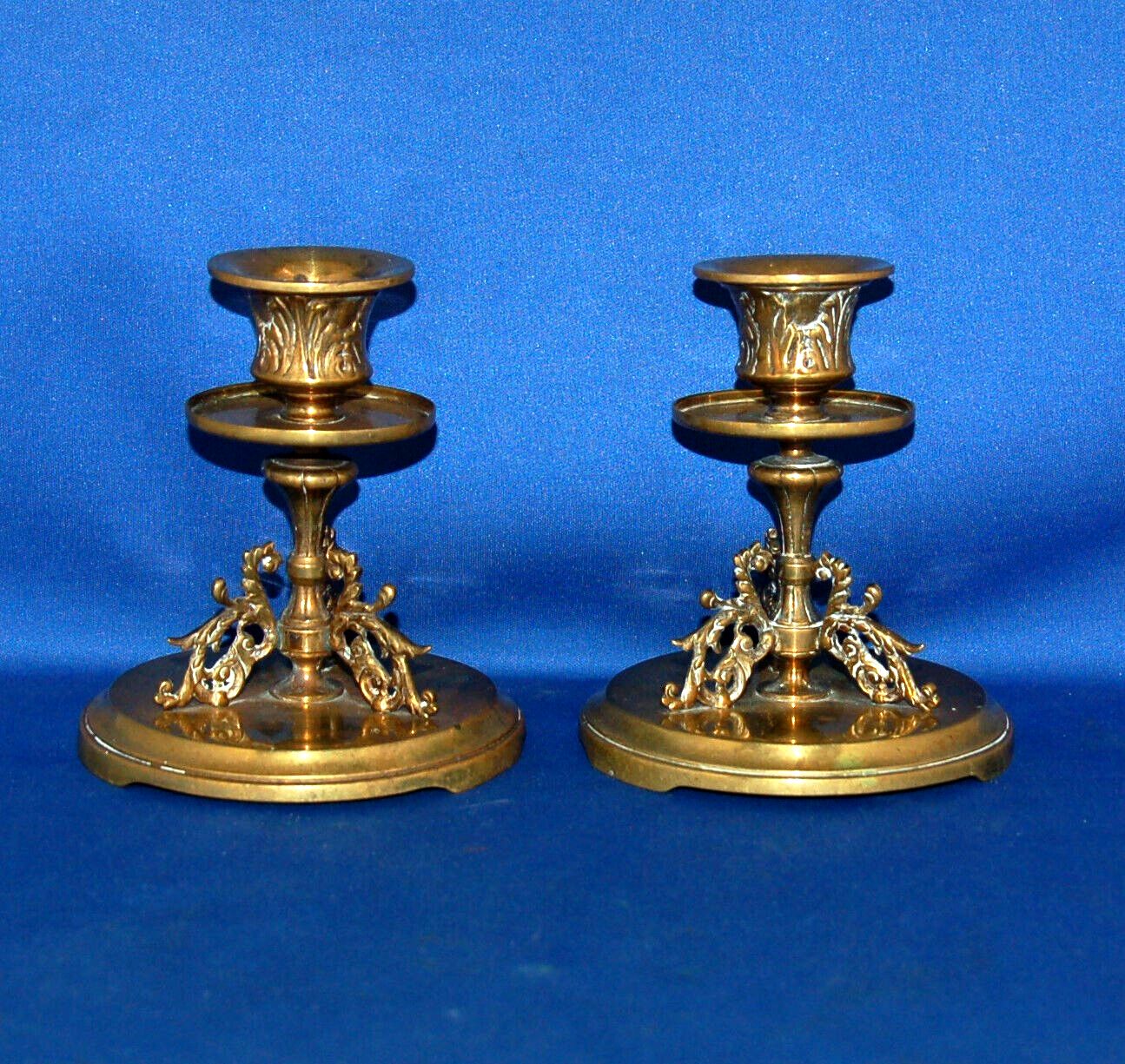 A Stylish Pair Of Brass Filigree And Acanthus Design Neo Classical Candlesticks