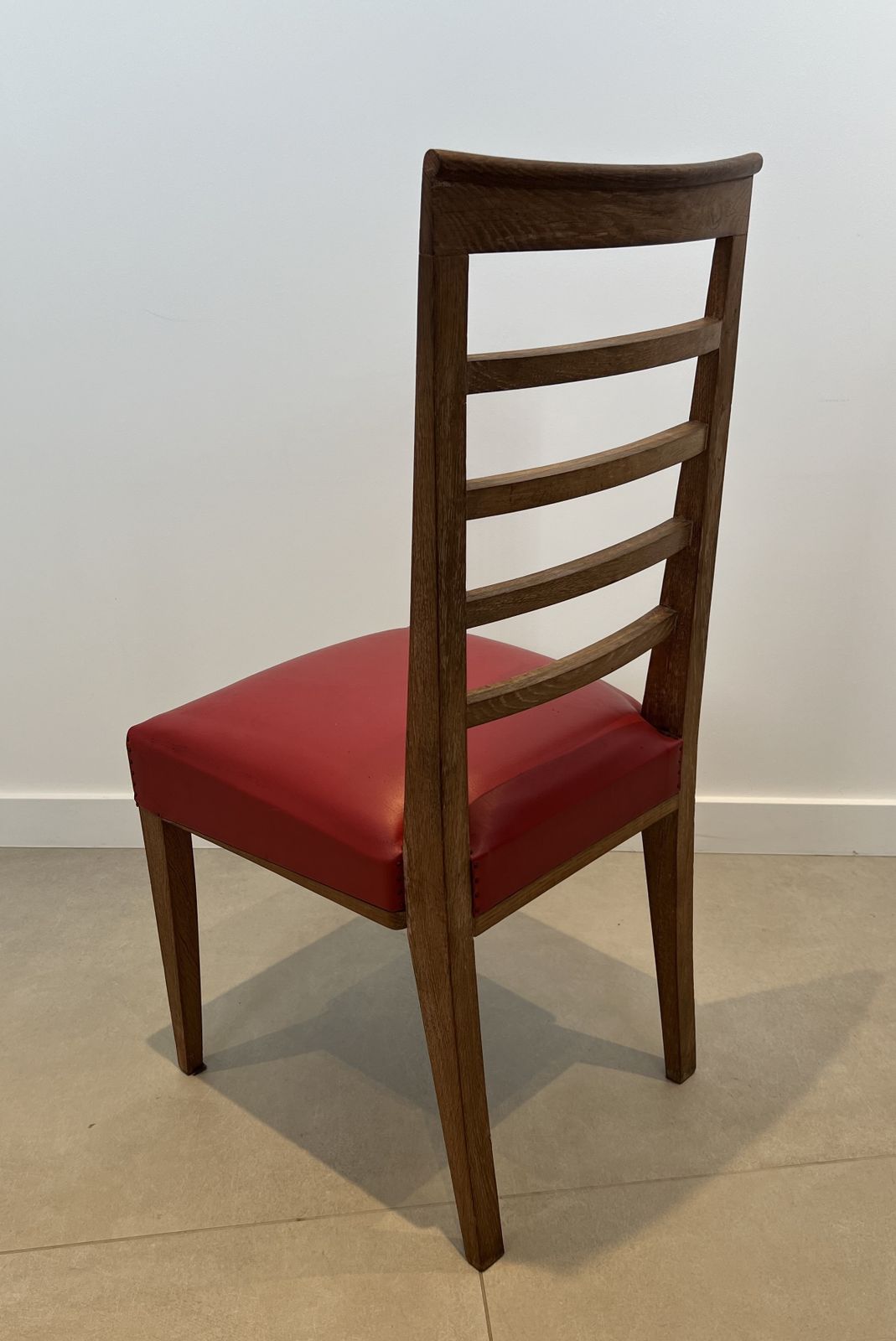 Set Of 6 Oak Chairs With Red Skai Seats photo buy