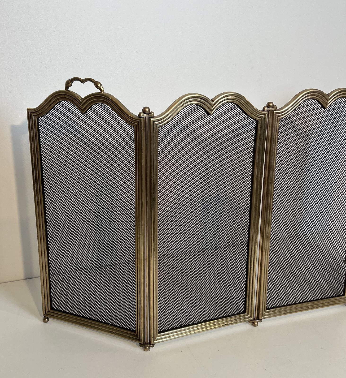 Neoclassical Style Brass And Mesh Fire Screen photo vinterior
