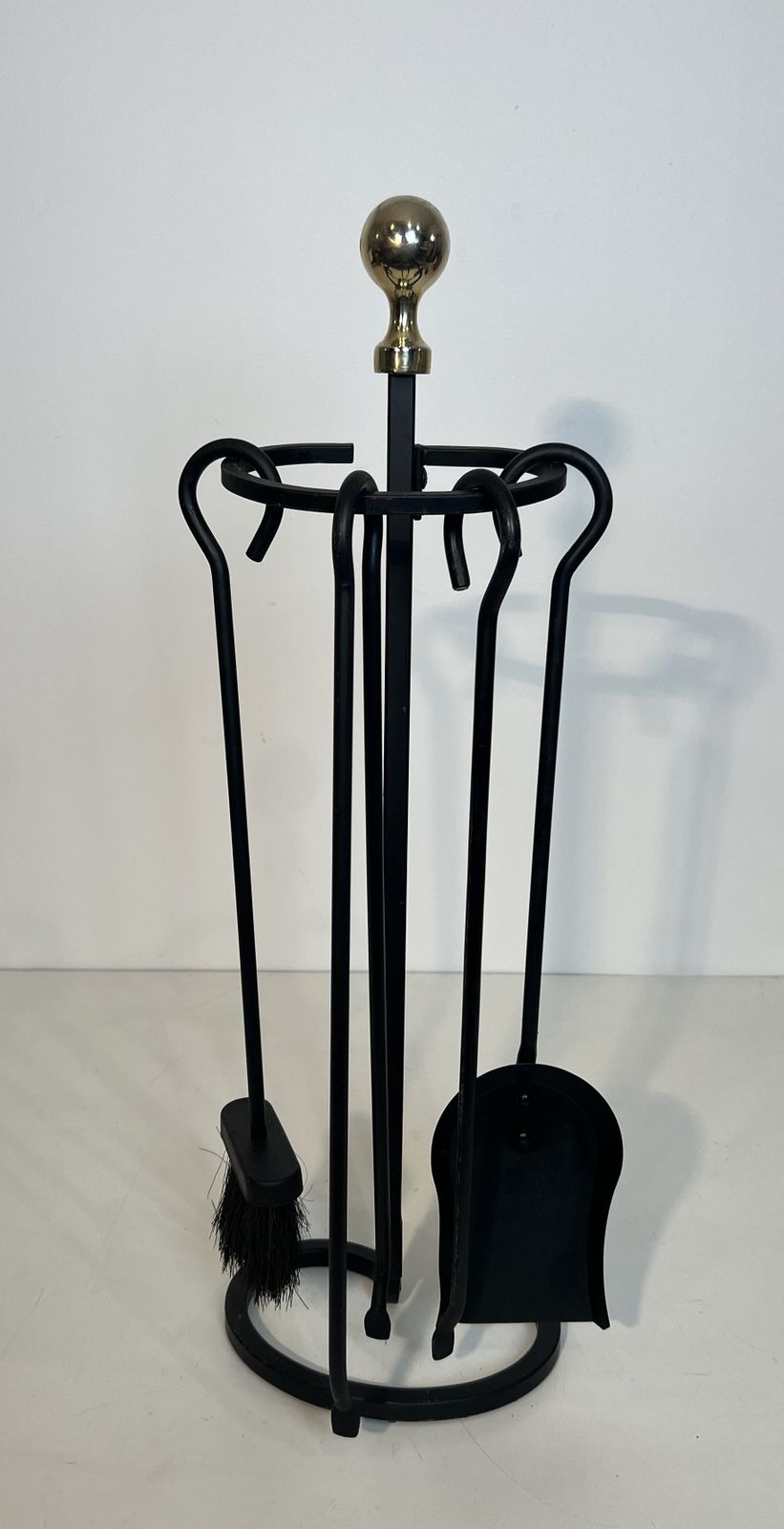 Black Lacquered Metal And Brass Design Fire Kit