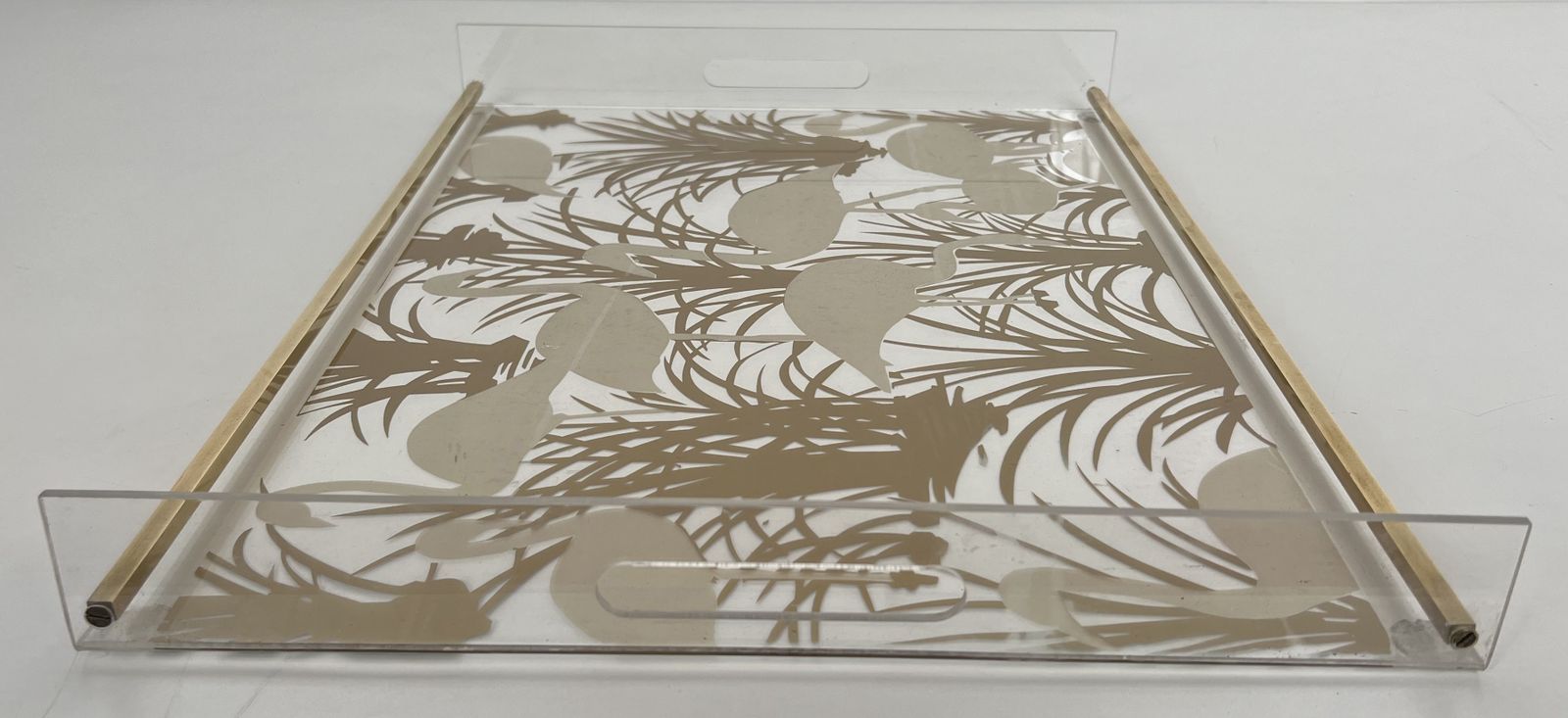Home Decor Pair Of Plexiglass And Brass Trays With Golden Bird Decor photo