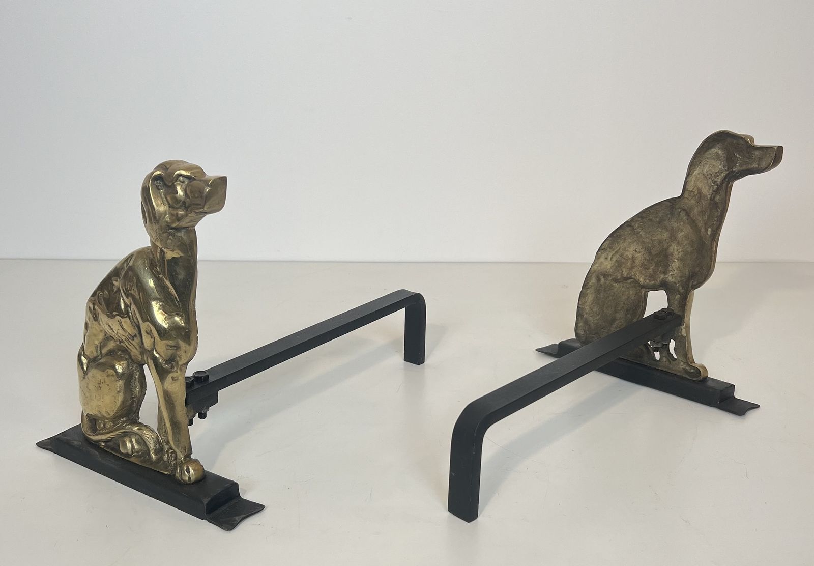 Pair Of Chiseled Bronze Andirons Representing Dogs From The Art Deco Period photo 2150.0