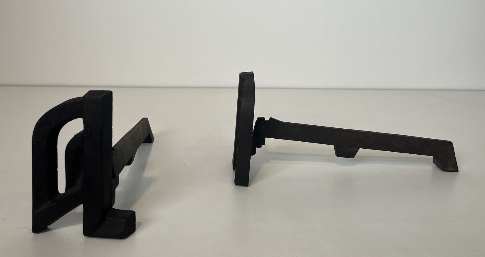 Pair Of Small Modernist Cast Iron And Wrought Iron Andirons photo 750.0