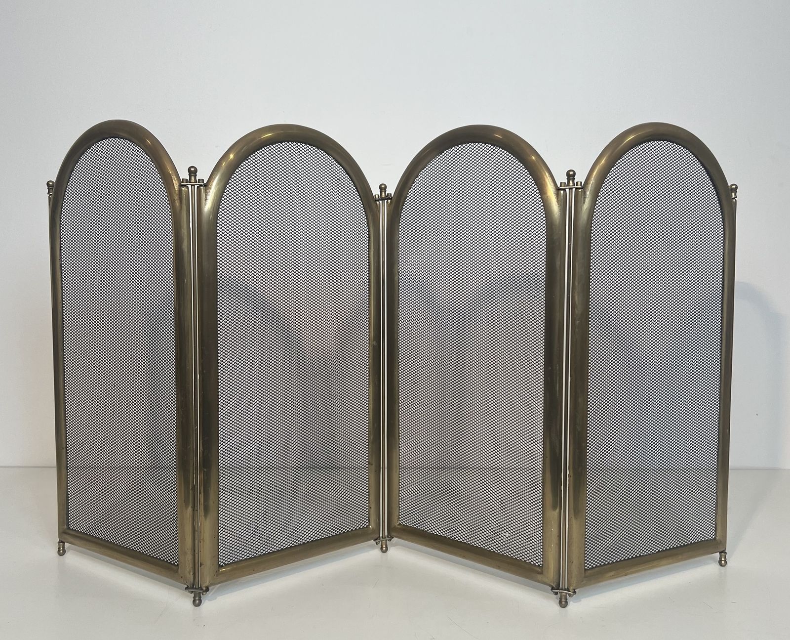 Neoclassical Style Brass And Mesh Fire Screen photo for sale