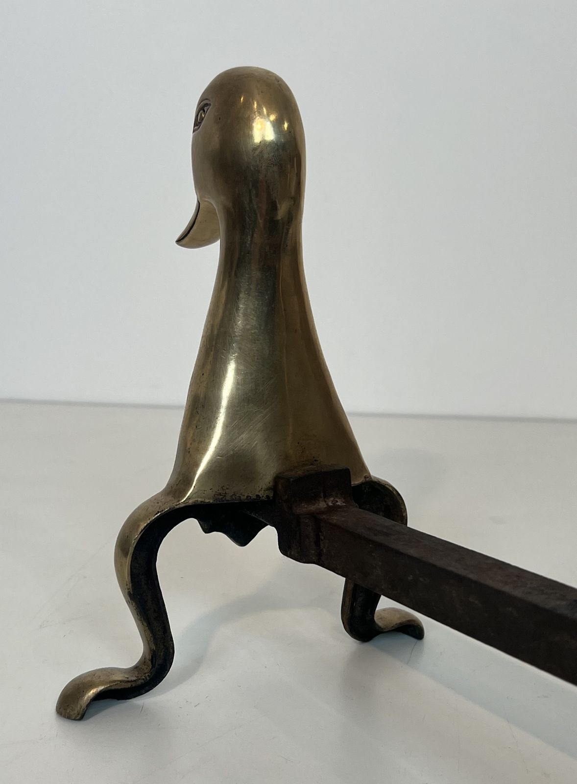 Home Fixtures Pair Of Andirons Representing Stylized Ducks In Brass In The Style Of Claude And François Xavier Lalanne. Circa 1970 photo