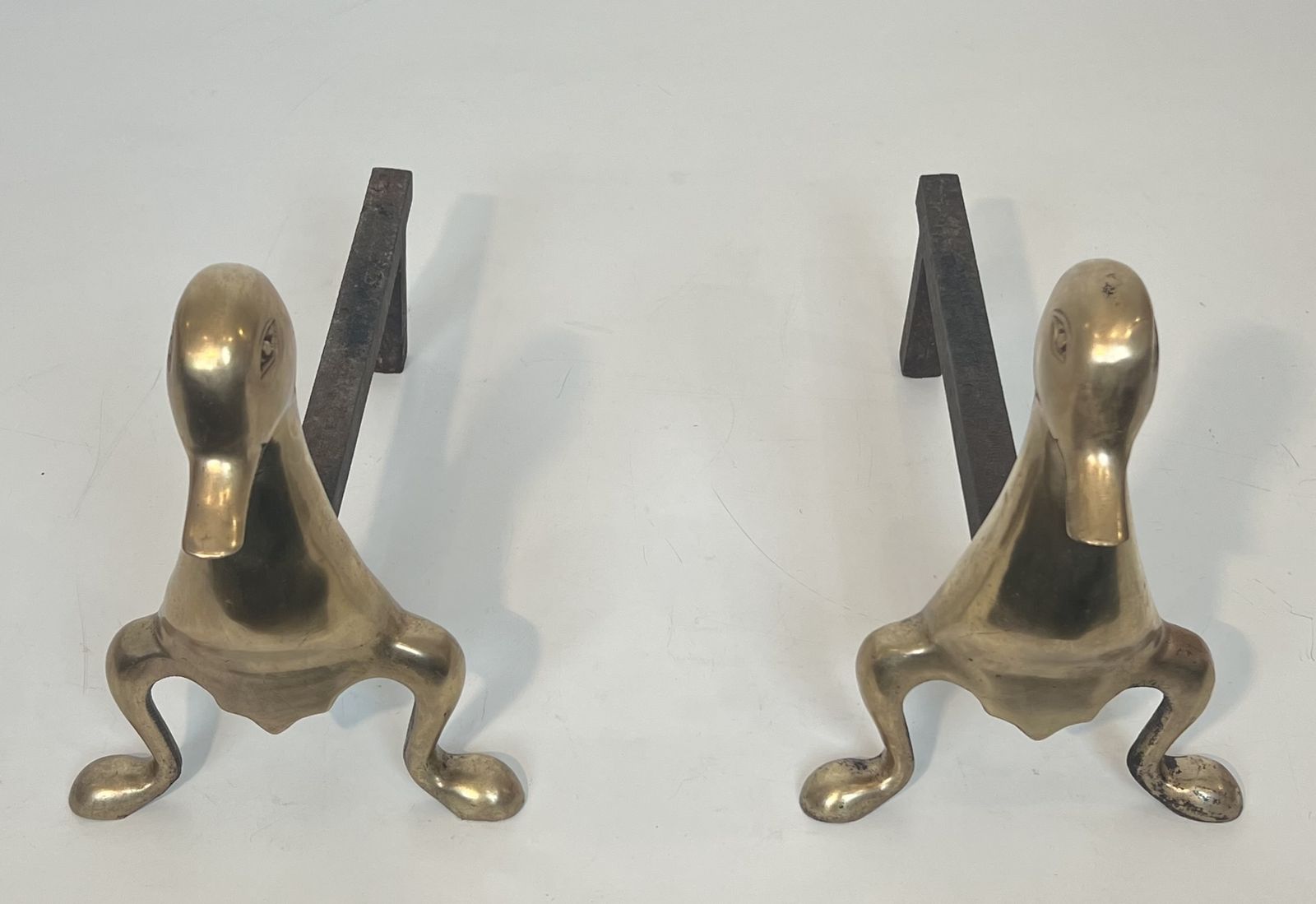 photo buy Pair Of Andirons Representing Stylized Ducks In Brass In The Style Of Claude And François Xavier Lalanne. Circa 1970