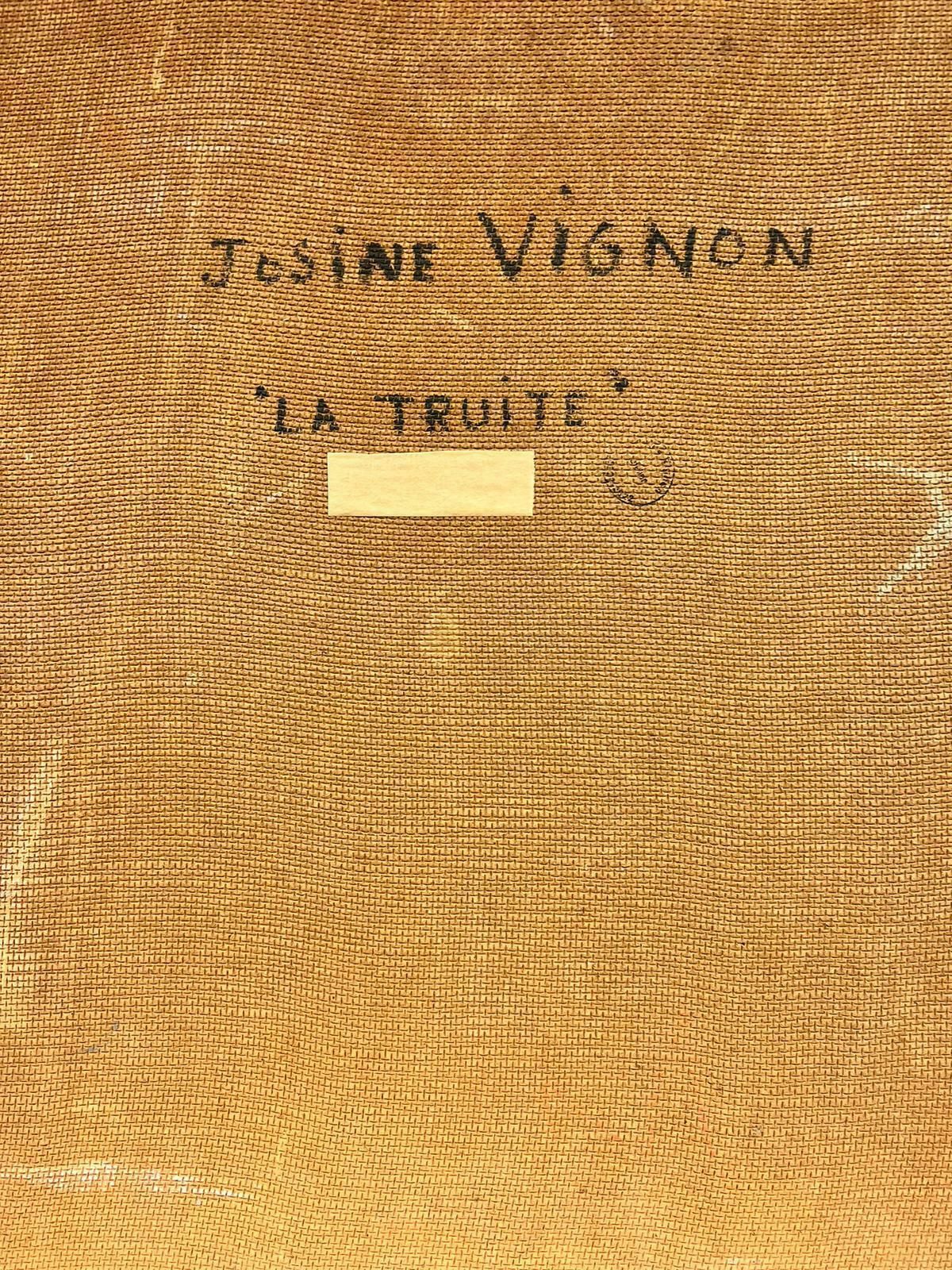 Josine Vignon1960's French Post Impressionist Oil Trout Painting On A Plate Thick Oil Impasto1960's photo vintage