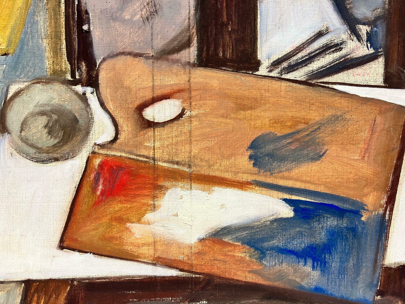 Josine Vignonan Artists Tools Pallet And Easel Interior Scene French Oil 1960's photo Art