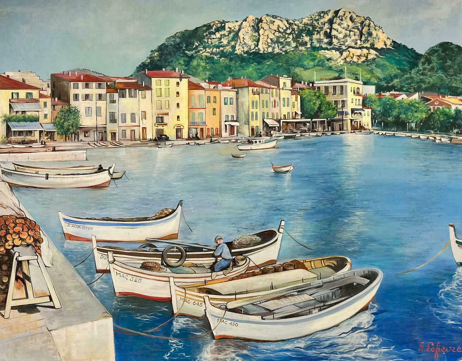 G. Lefevrehuge 20th Century French Signed Oil Fishing Boats In South Of France Harbour photo furniture