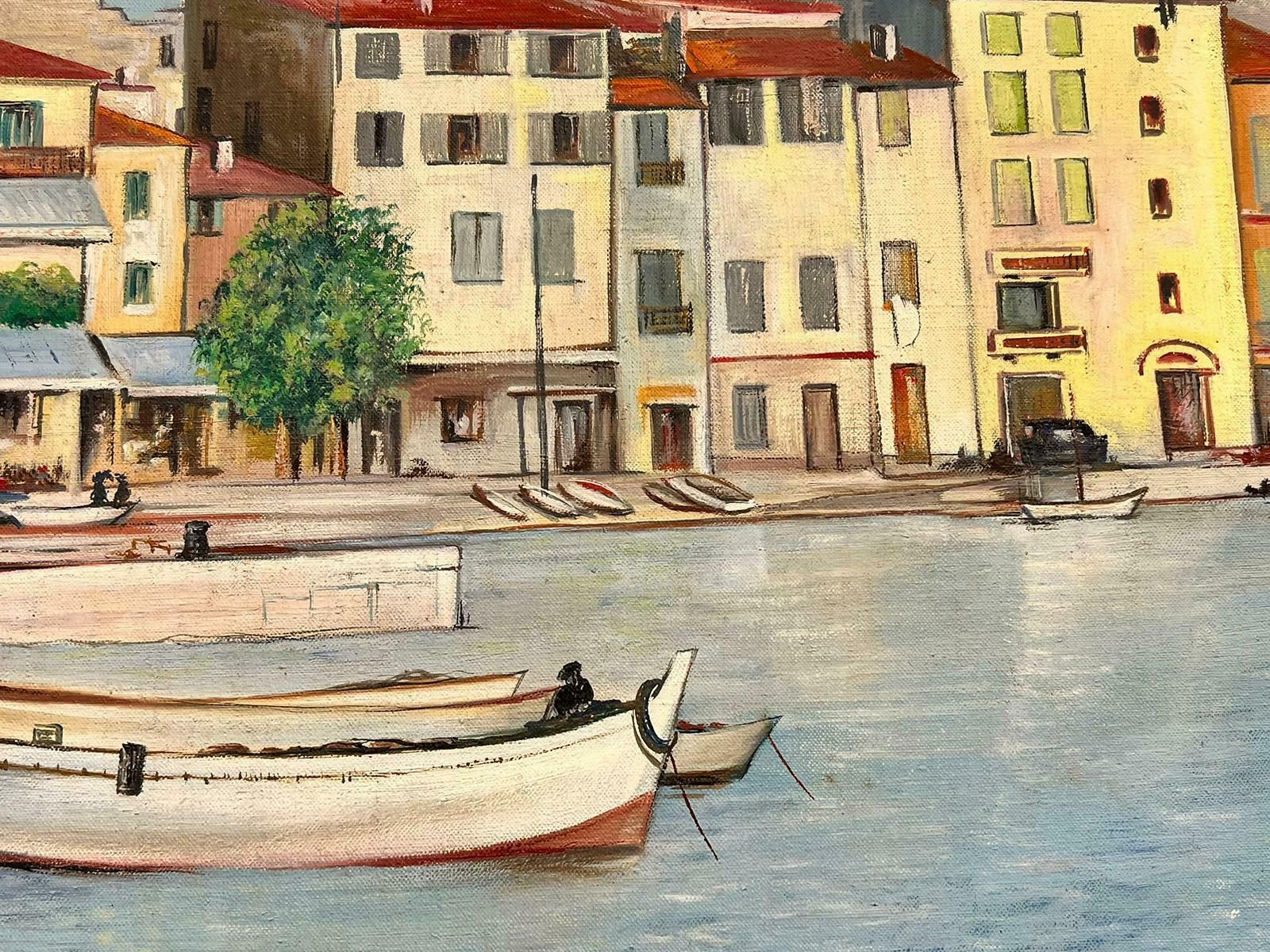 G. Lefevrehuge 20th Century French Signed Oil Fishing Boats In South Of France Harbour photo Art