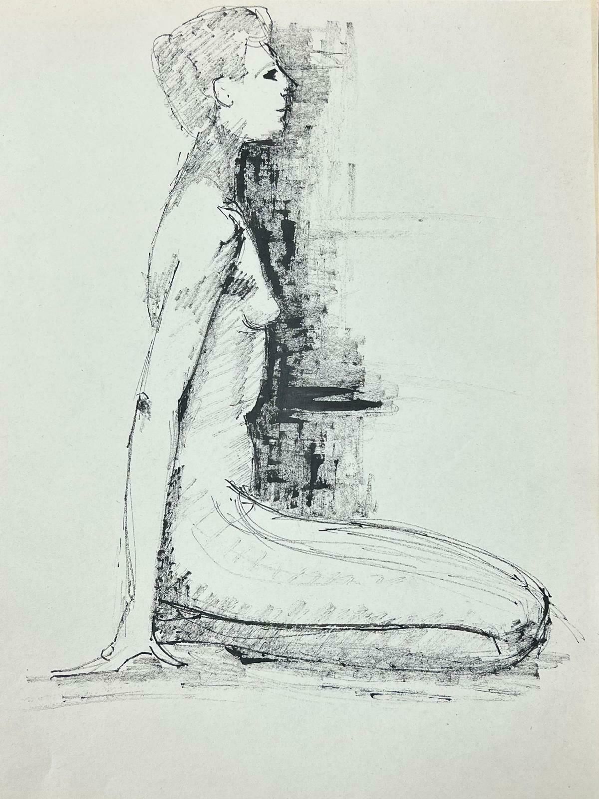 Genevieve Zondervan (1922 2013)genevieve Zondervan (1922 2013) French Drawing  Side Profile Of A Nude Ladyc. 1960's photo furniture