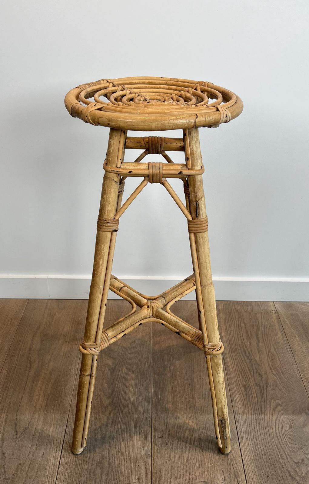 Set Of 4 Rattan Stools, 1970s, Vintage photo Furniture
