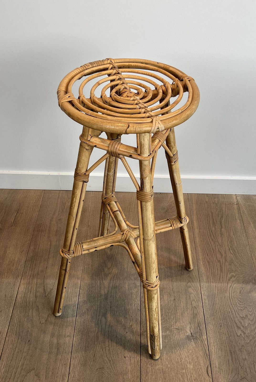 photo vintage Set Of 4 Rattan Stools, 1970s, Vintage